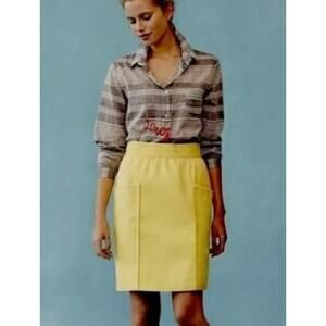 Anthropologie Cartonnier Pencil Skirt Pockets Tweed Womens Sz 0 Yellow Lined